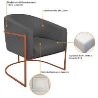 Kit 02 Poltronas Luiza Base De Ferro Dourado Linho - Adj Decor Cor Cinzaescuro - 2