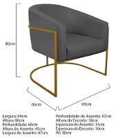 Kit 02 Poltronas Luiza Base De Ferro Dourado Linho - Adj Decor Cor Cinzaescuro - 3
