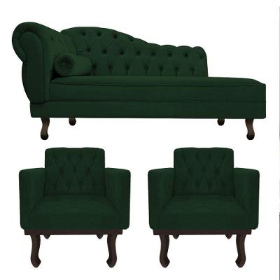Kit Diva Recamier Diana 140Cm Lado Direito E 02 Poltronas Classic Suede Verde