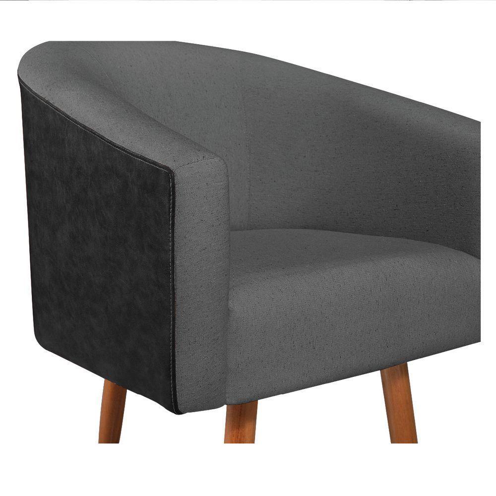 Kit 02 Poltronas Luiza Pés Palito Factor Preto E Linho Cinza Escuro - 5