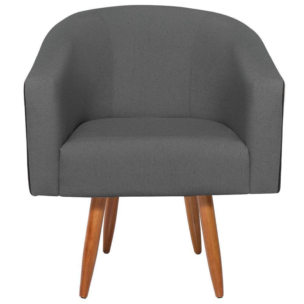 Kit 02 Poltronas Luiza Pés Palito Factor Preto E Linho Cinza Escuro - 8