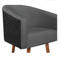 Kit 02 Poltronas Luiza Pés Palito Factor Preto E Linho Cinza Escuro - 5