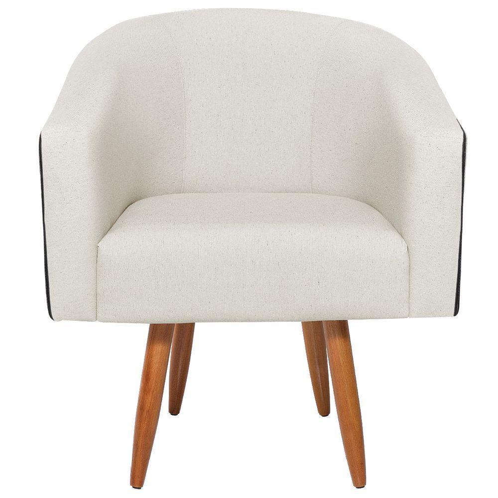 Kit 02 Poltronas Luiza Pés Palito Factor Preto E Linho Bege - 4