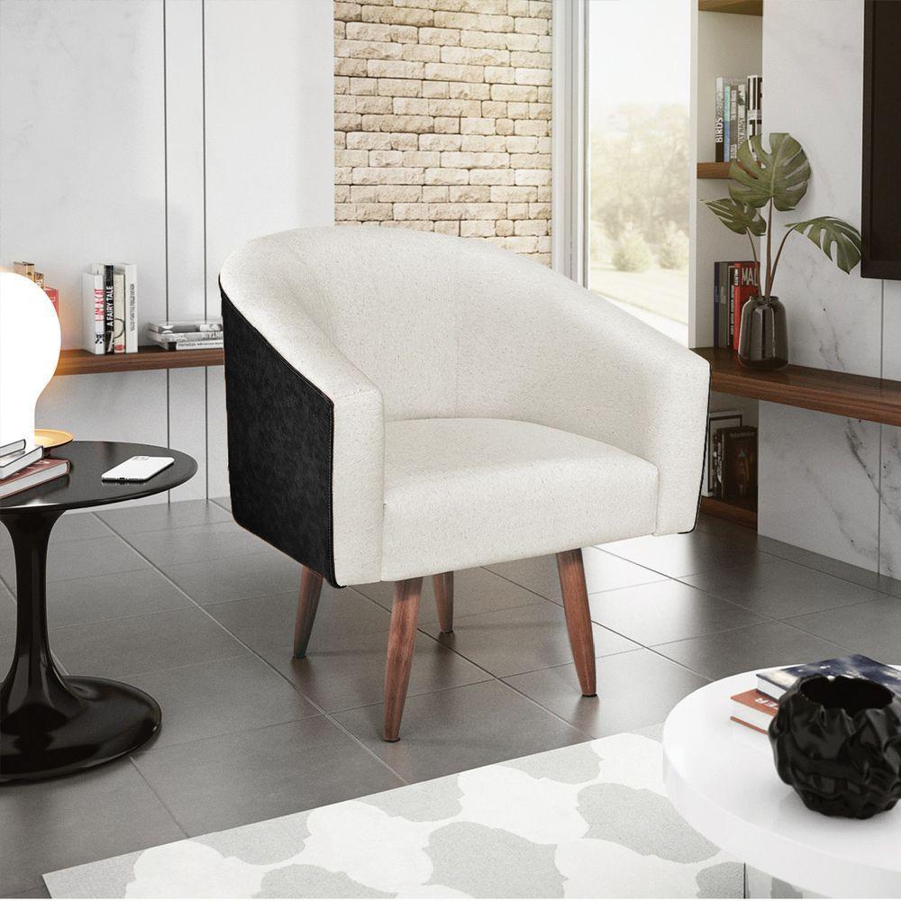 Kit 02 Poltronas Luiza Pés Palito Factor Preto E Linho Bege - 6