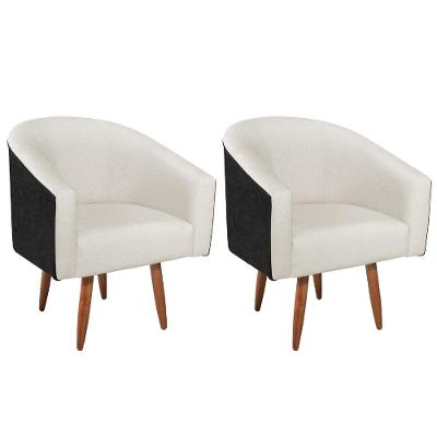 Kit 02 Poltronas Luiza Pés Palito Factor Preto E Linho Bege