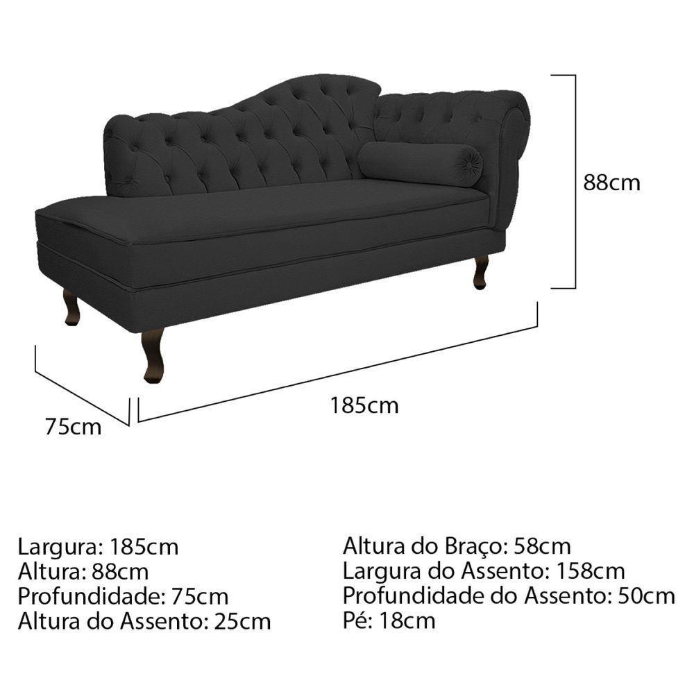 Kit Diva Recamier Diana 185Cm Lado Esquerdo E 02 Poltronas Classic Corano Preto - 6