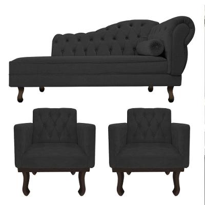 Kit Diva Recamier Diana 185Cm Lado Esquerdo E 02 Poltronas Classic Corano Preto