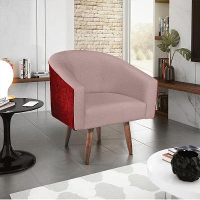 Poltrona Luiza Pés Palito Factor Vermelho E Linho - Adj Decor Cor Rosê