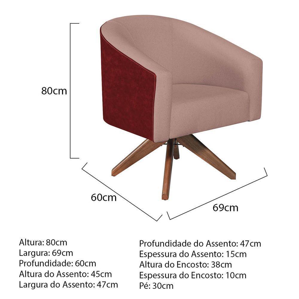 Kit 02 Poltronas Luiza Base Giratória De Madeira Factor Vermelho E Linho Rosê - 3