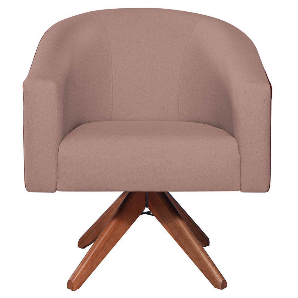 Kit 02 Poltronas Luiza Base Giratória De Madeira Factor Vermelho E Linho Rosê - 5