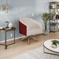 Kit 02 Poltronas Luiza Base Giratória De Madeira Factor Vermelho E Linho Bege - 7