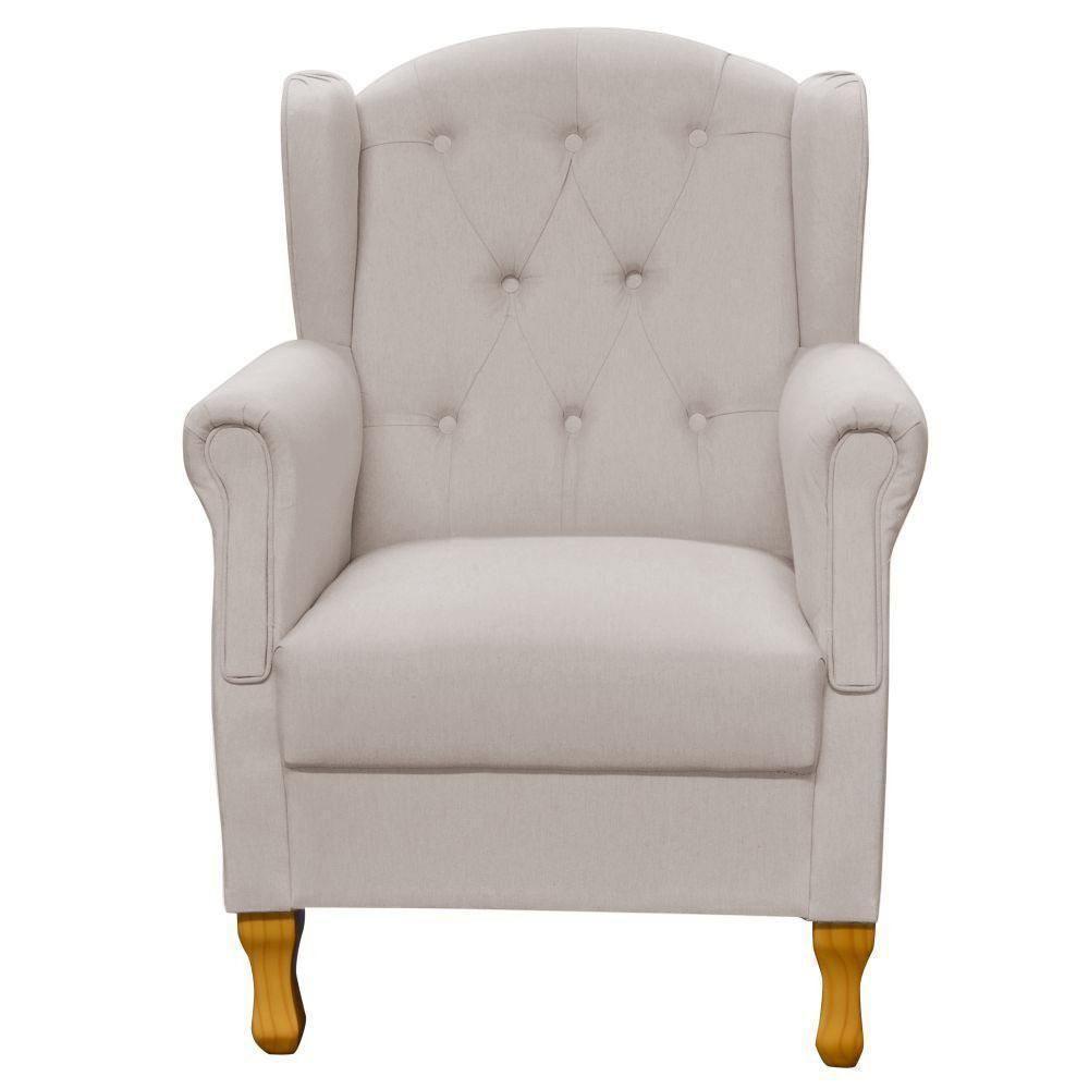 Poltrona Decorativa Para Sala De Estar Yara P02 Linho Bege - 5