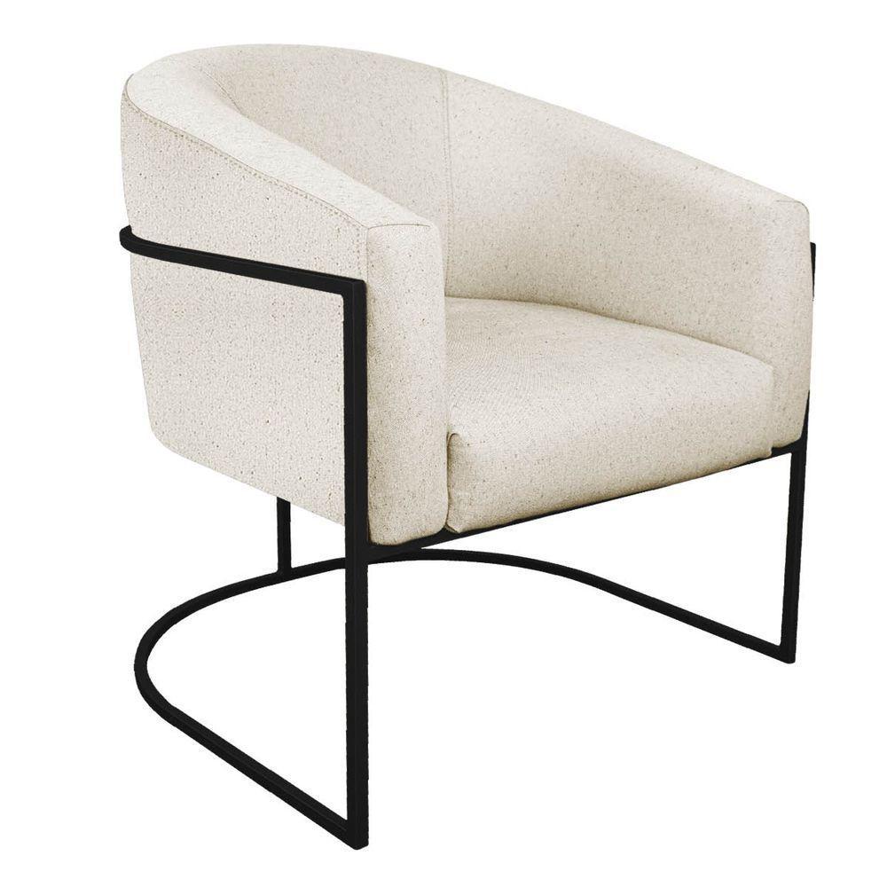 Kit 02 Poltronas Luiza Base De Ferro Preto Linho - Adj Decor Cor Bege - 5