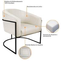 Kit 02 Poltronas Luiza Base De Ferro Preto Linho - Adj Decor Cor Bege - 7