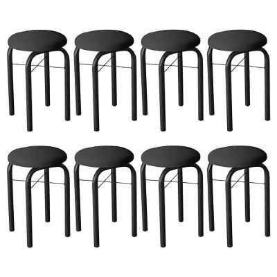 Kit 8 Banquetas Baixas Para Cozinha Em Aço Manu Sintético I01 Preto - Mpozenato