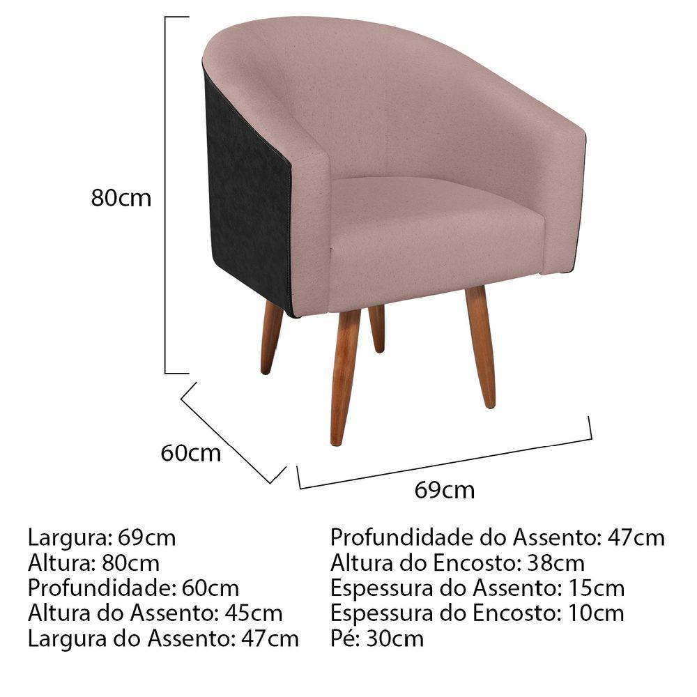 Kit 02 Poltronas Luiza Pés Palito Factor Preto E Linho - Amarena Móveis Cor Rosê - 2