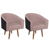 Kit 02 Poltronas Luiza Pés Palito Factor Preto E Linho - Amarena Móveis Cor Rosê - 1