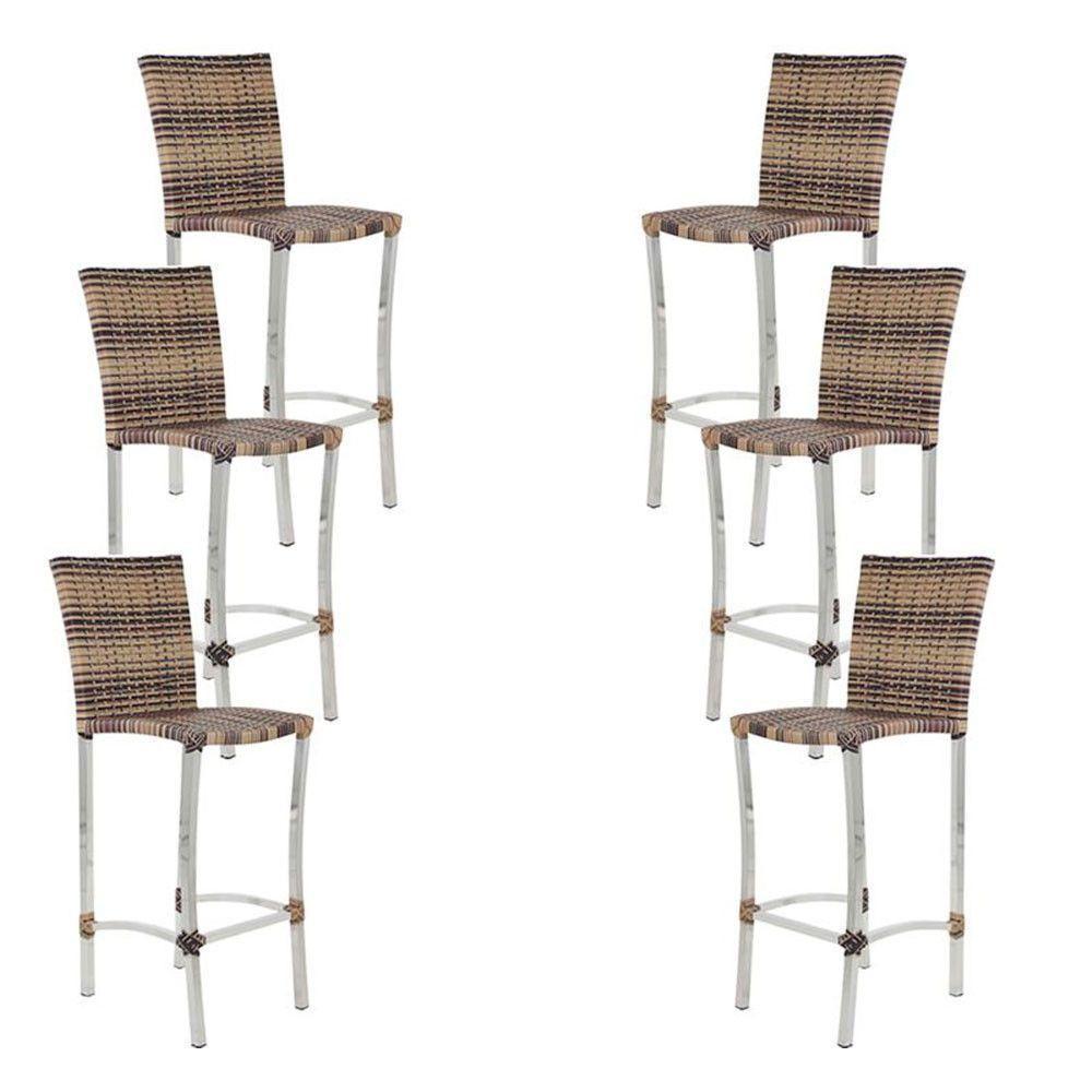 6 Banquetas Alta Cannes Em Alumínio Para Cozinha Bar Edícula Capuccino - 1