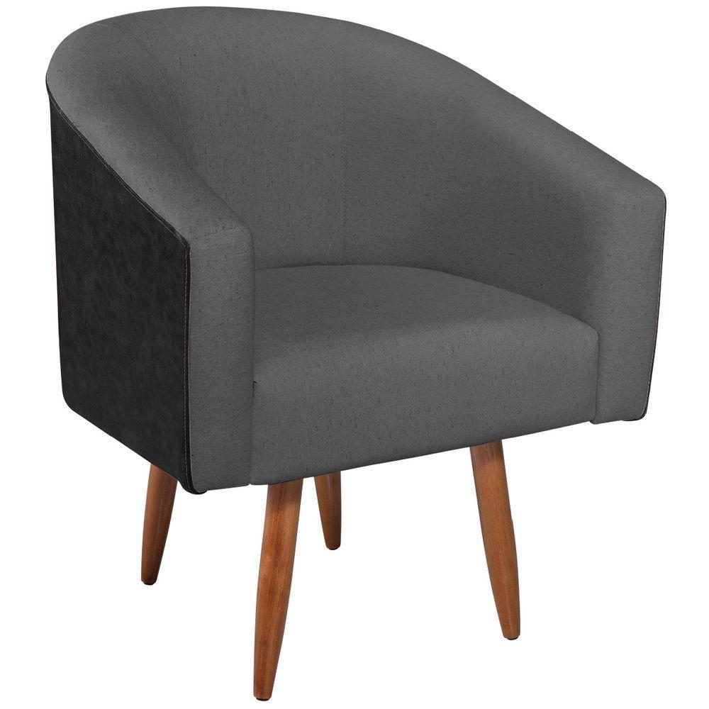 Kit 02 Poltronas Luiza Pés Palito Factor Preto E Linho - Amarena Móveis Cor Cinzaescuro - 5