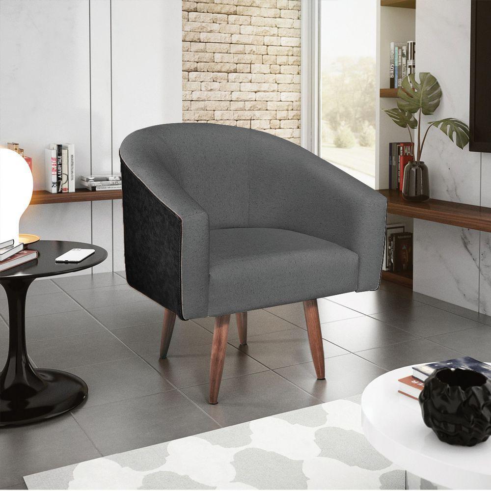 Kit 02 Poltronas Luiza Pés Palito Factor Preto E Linho - Amarena Móveis Cor Cinzaescuro - 6