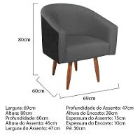 Kit 02 Poltronas Luiza Pés Palito Factor Preto E Linho - Amarena Móveis Cor Cinzaescuro - 2