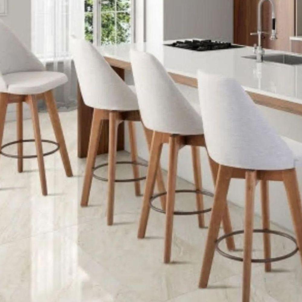 Conjunto 4 Banquetas Mayra Giratória Para Cozinha Ou Espaço Goumet- Linho Cinza Claro - 6