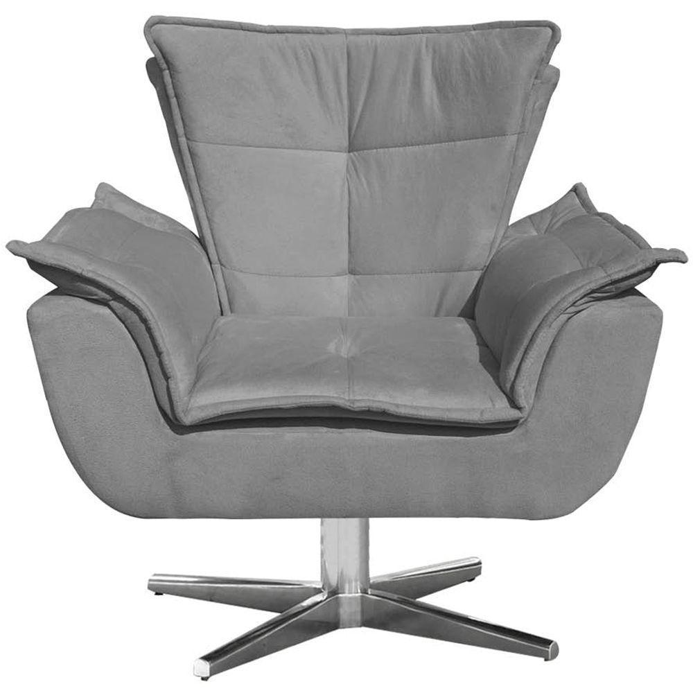 Kit 2 Poltronas Decorativas Base Giratória Cromada Charger Suede Grafite G19 - Gran Belo - 3