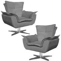 Kit 2 Poltronas Decorativas Base Giratória Cromada Charger Suede Grafite G19 - Gran Belo - 1