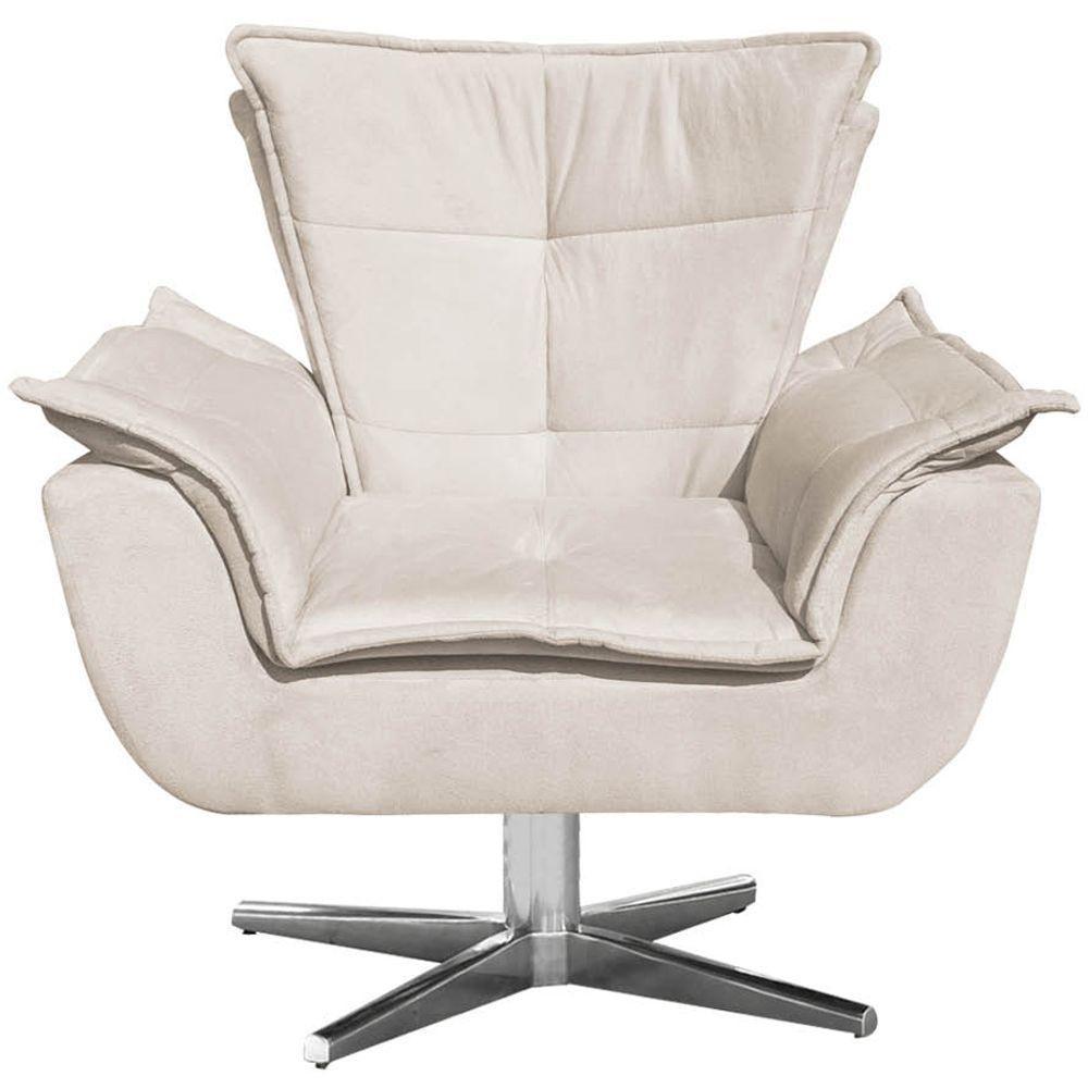 Kit 2 Poltronas Decorativas Base Giratória Cromada Charger Suede Bege G19 - Gran Belo - 2