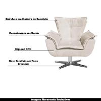 Kit 2 Poltronas Decorativas Base Giratória Cromada Charger Suede Bege G19 - Gran Belo - 11