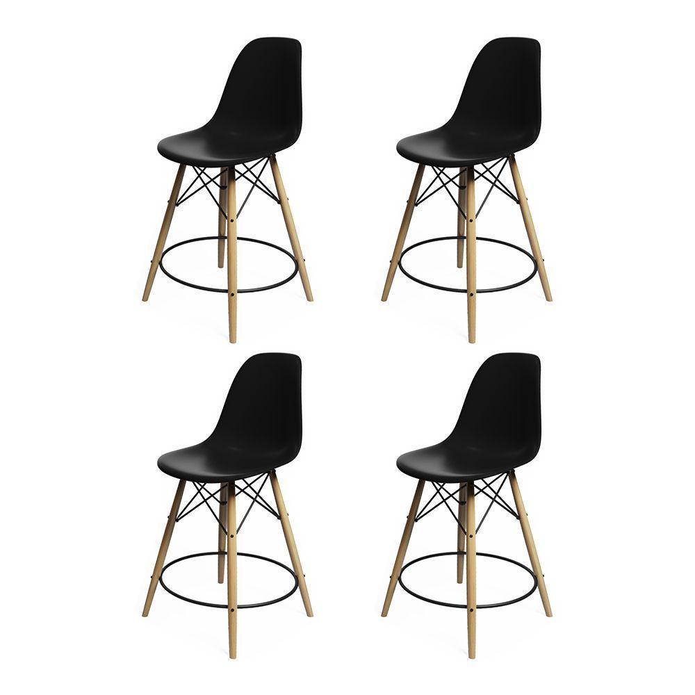 Kit 4 Banquetas Eames Eiffel De Madeira Assento Preto - 1