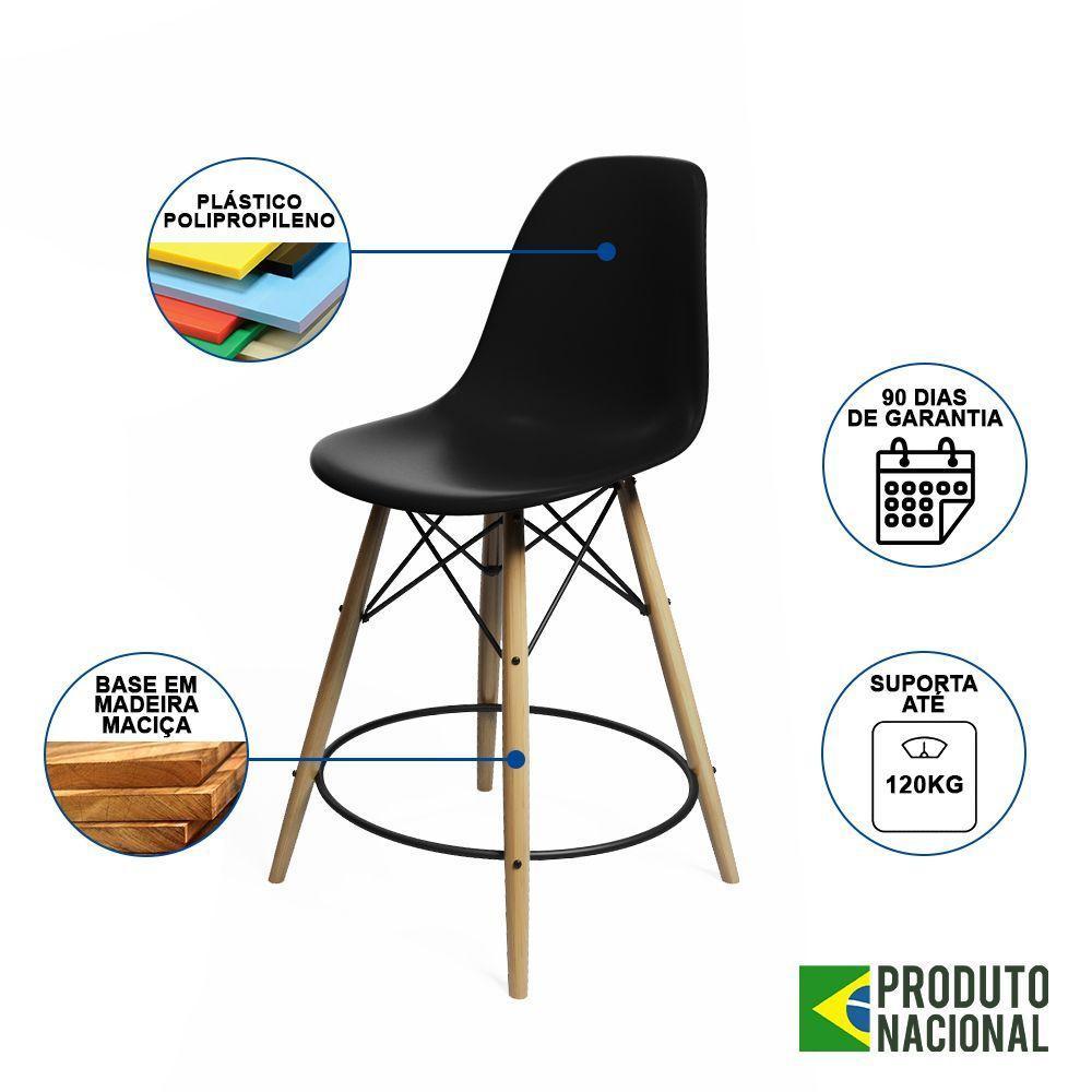 Kit 4 Banquetas Eames Eiffel De Madeira Assento Preto - 4