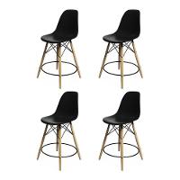 Kit 4 Banquetas Eames Eiffel De Madeira Assento Preto - 1