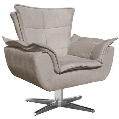 Poltrona Decorativa Base Giratória Cromada Charger Suede Nude G19 - Gran Belo