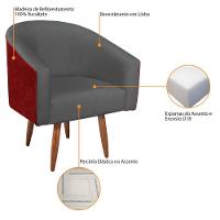 Poltrona Luiza Pés Palito Factor Vermelho E Linho - Amarena Móveis Cor Cinzaescuro - 2