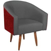 Poltrona Luiza Pés Palito Factor Vermelho E Linho - Amarena Móveis Cor Cinzaescuro - 6