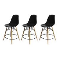 Kit 3 Banquetas Eames Eiffel De Madeira Assento Preto - 1