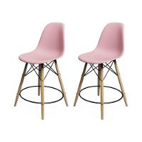 Kit 2 Banquetas Eames Eiffel De Madeira Assento Rosa Claro - 1