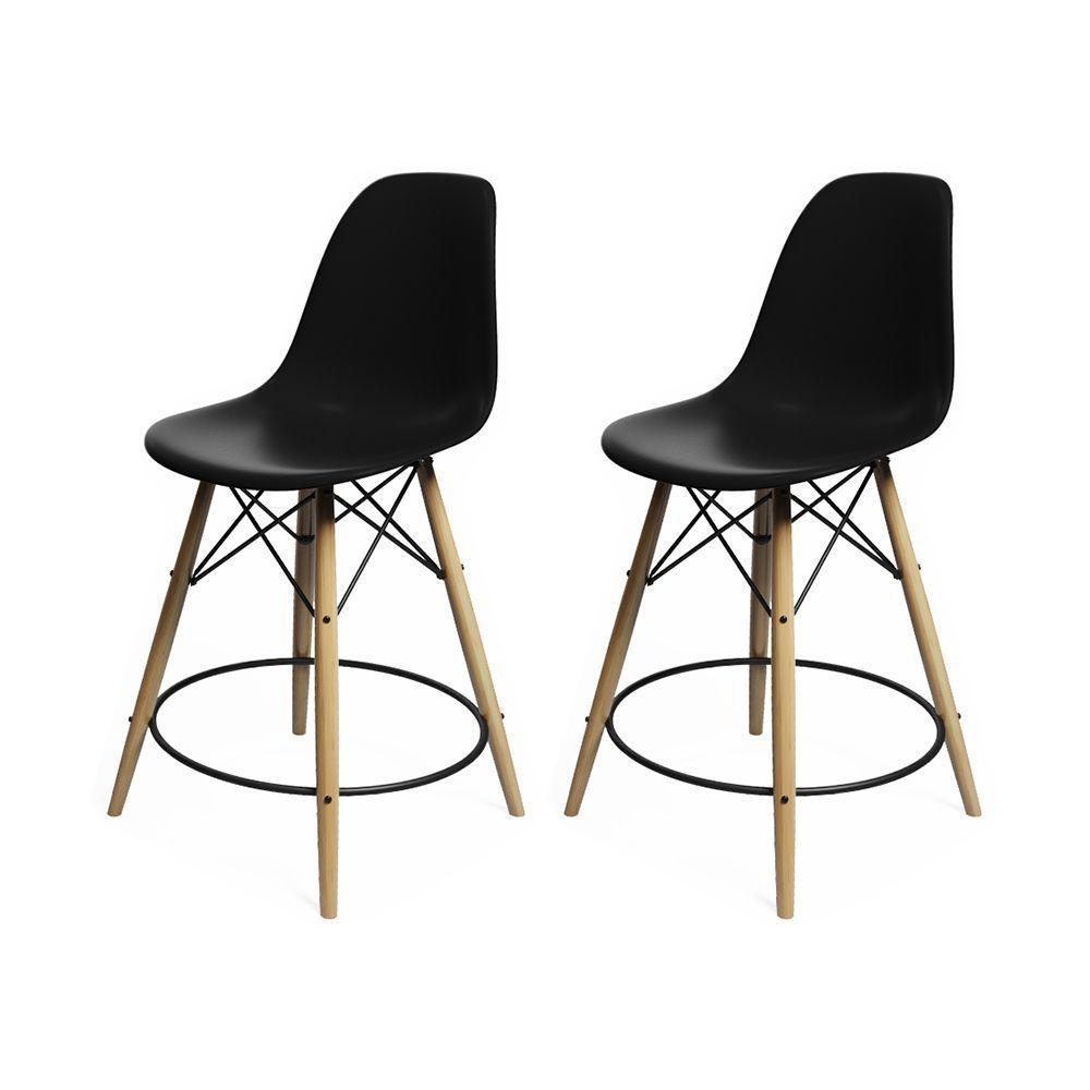 Kit 2 Banquetas Eames Eiffel De Madeira Assento Preto - 1