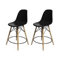 Kit 2 Banquetas Eames Eiffel De Madeira Assento Preto - 1