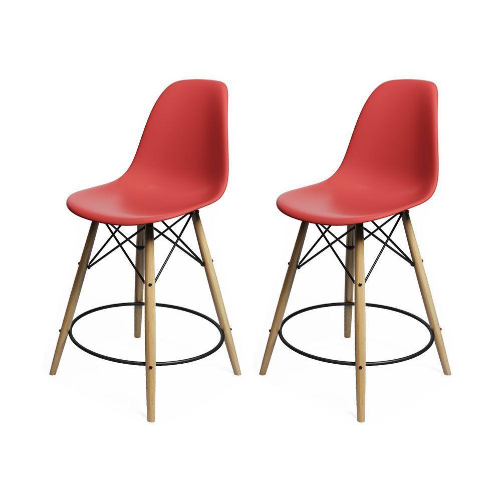 Kit 2 Banquetas Eames Eiffel De Madeira Assento Vermelho - 1