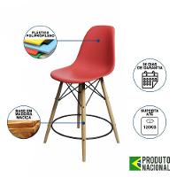 Kit 2 Banquetas Eames Eiffel De Madeira Assento Vermelho - 7