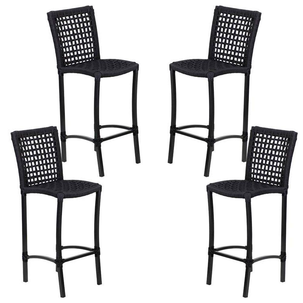 4 Banqueta Cannes Em Alumínio E Corda Náutica Para Área Edícula Piscina Preto - 1