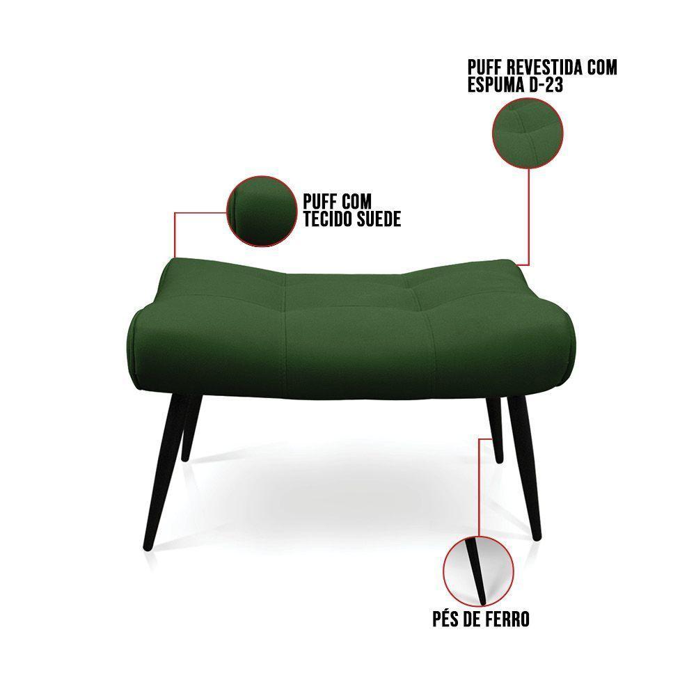 Kit 01 Poltrona E 01 Puff Sher Suede Pés Palito De Ferro - D'rossi Cor Verde - 4