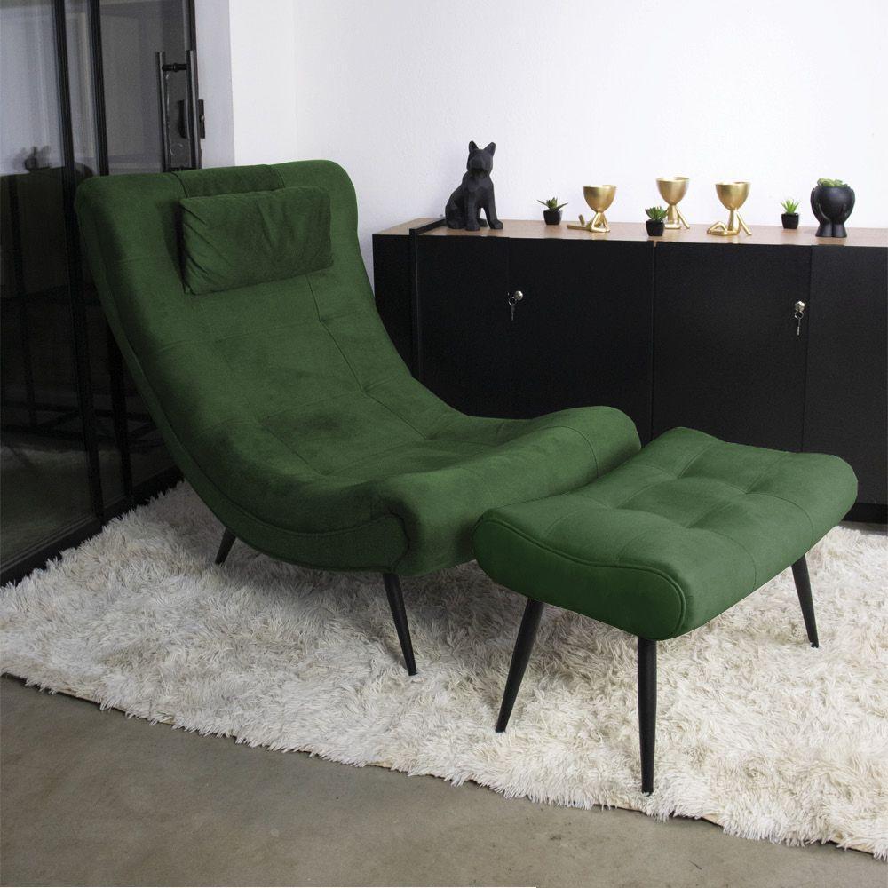 Kit 01 Poltrona E 01 Puff Sher Suede Pés Palito De Ferro - D'rossi Cor Verde - 8