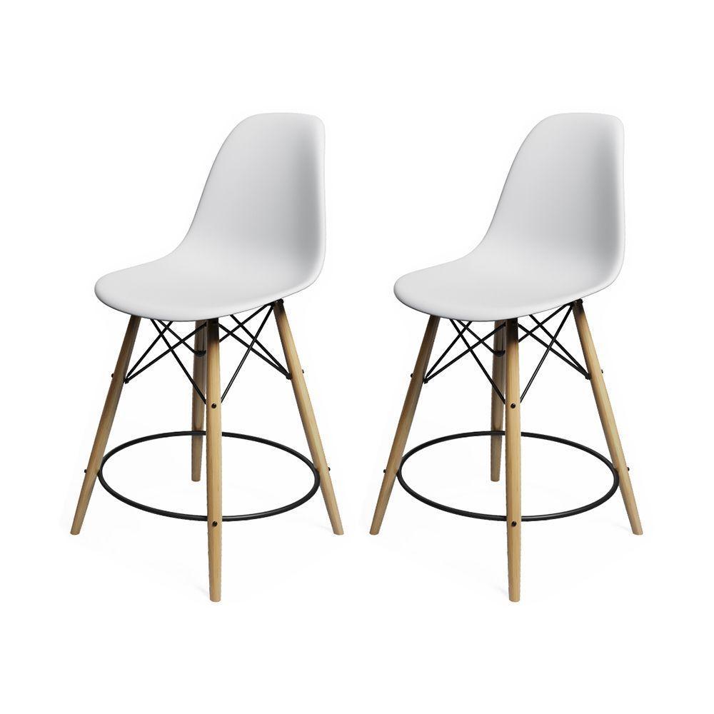 Kit 2 Banquetas Eames Eiffel De Madeira Assento Branco - 1