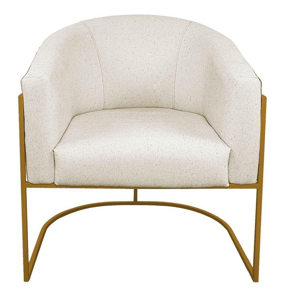 Kit 02 Poltronas Luiza Base De Ferro Dourado Linho - Amarena Móveis Cor Bege - 4
