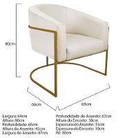 Kit 02 Poltronas Luiza Base De Ferro Dourado Linho - Amarena Móveis Cor Bege - 2