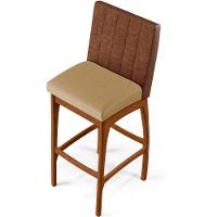 Kit 02 Banquetas Altas Sala De Jantar Fixa Mila B04 Couríssimo Marrom Linho Bege Escuro - Lyam Decor - 2