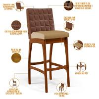Kit 02 Banquetas Altas Sala De Jantar Fixa Mila B04 Couríssimo Marrom Linho Bege Escuro - Lyam Decor - 5